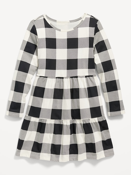 View large product image 2 of 3. Long-Sleeve Tiered Printed Swing Dress for Girls