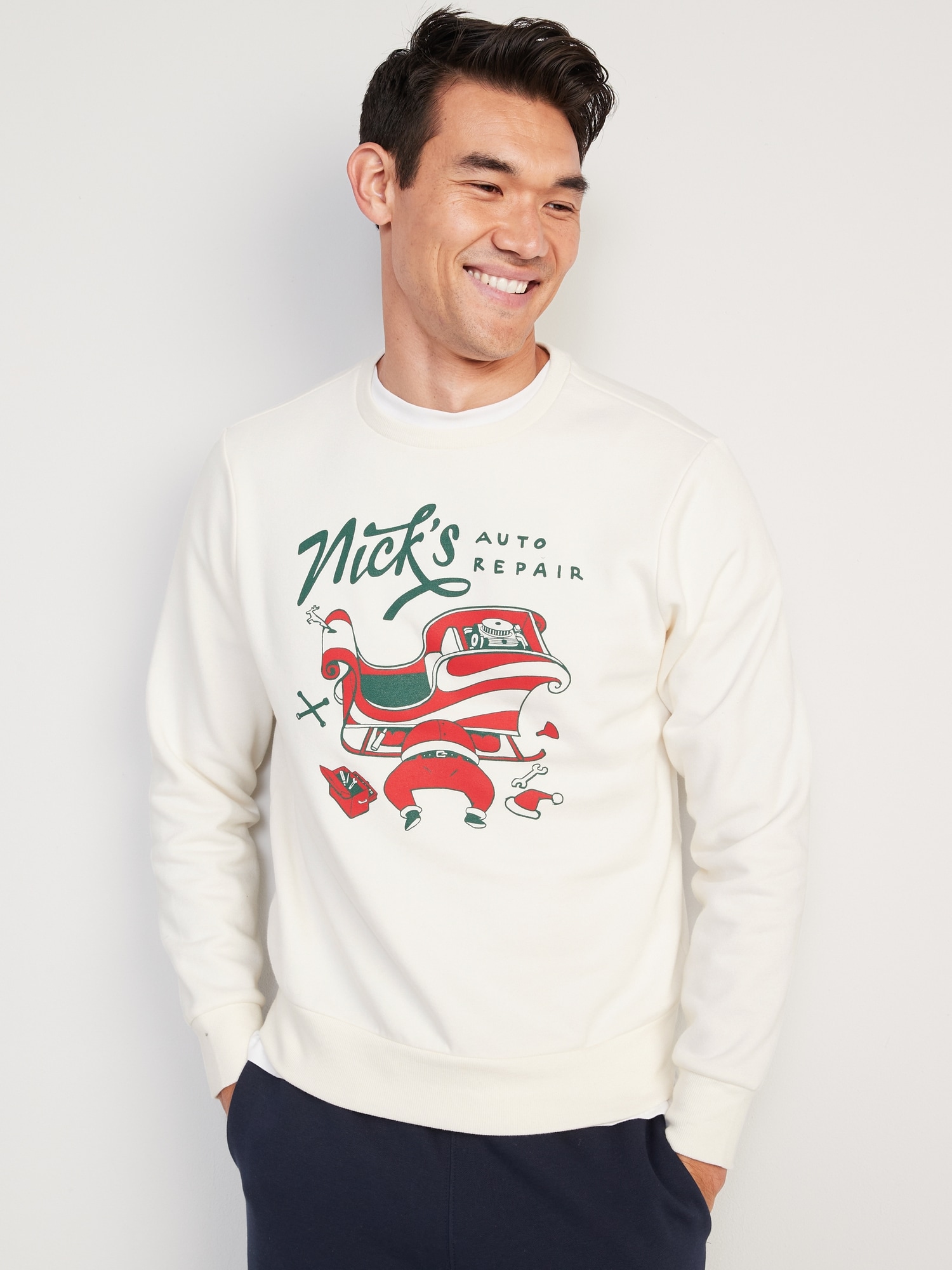 Old Navy Holiday Graphic Crew-Neck Sweatshirt for Men white. 1