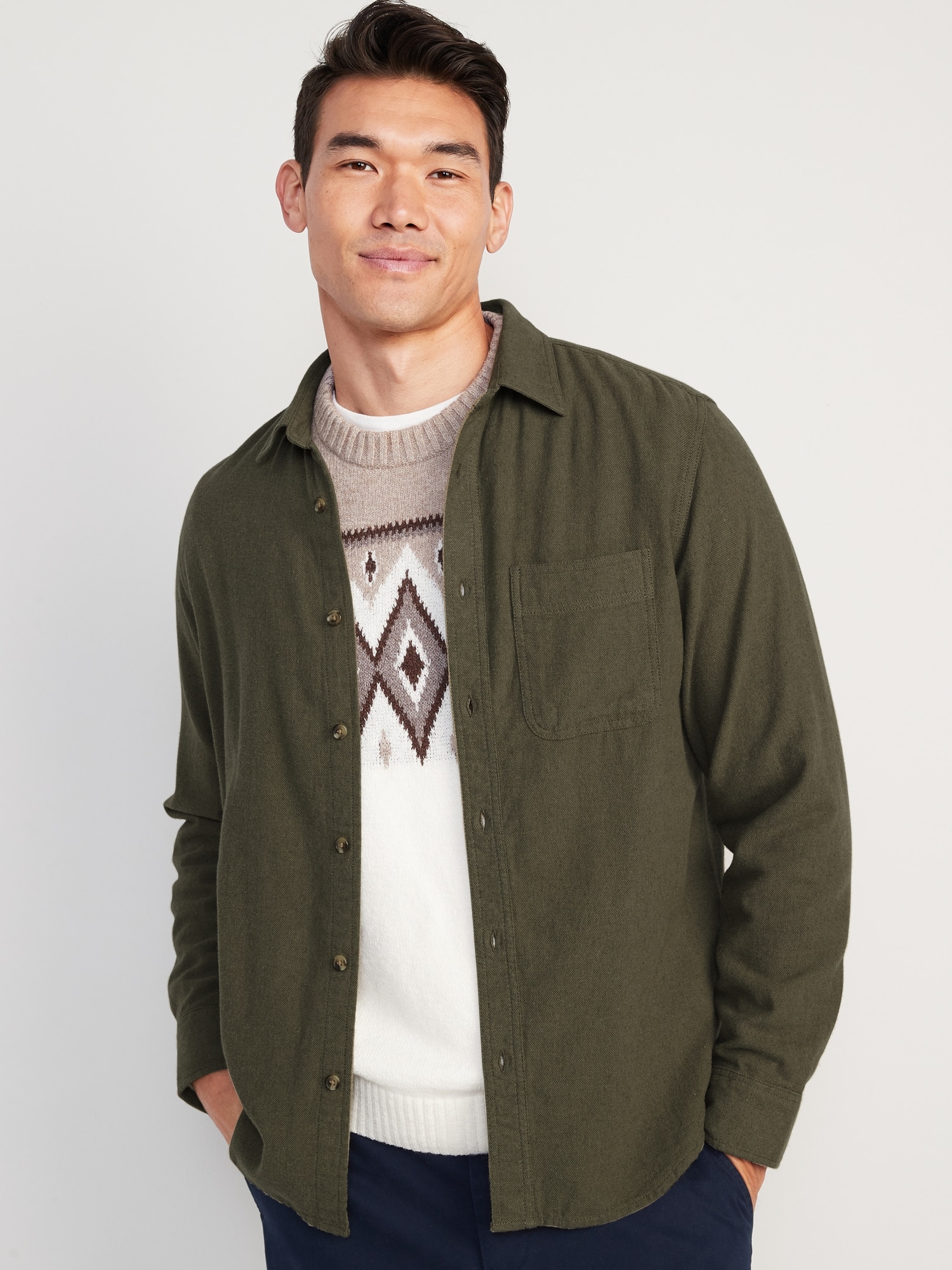 Regular-Fit Double-Brushed Flannel Non-Stretch Shirt for Men | Old Navy
