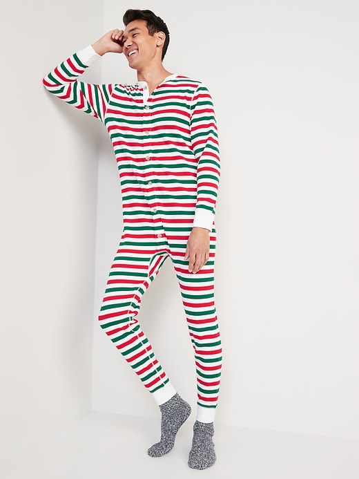 View large product image 1 of 2. Thermal-Knit Matching Print One-Piece Pajamas
