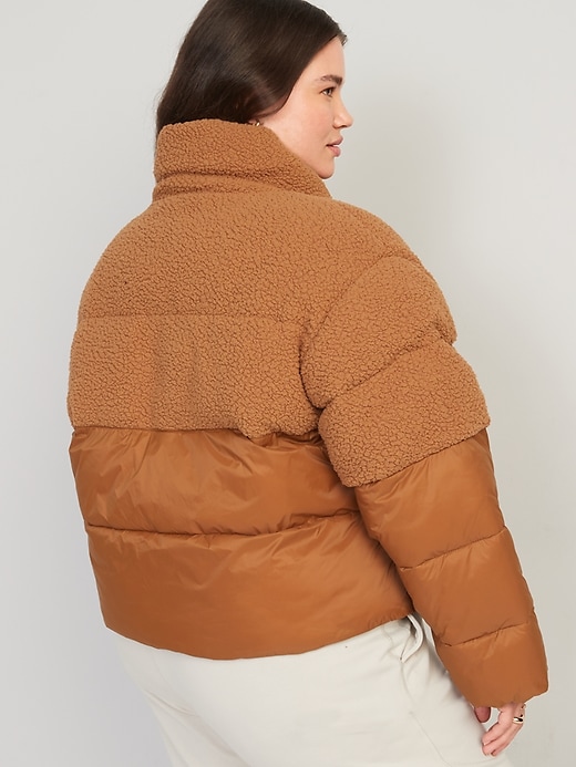 Short Sherpa-Paneled Puffer Jacket