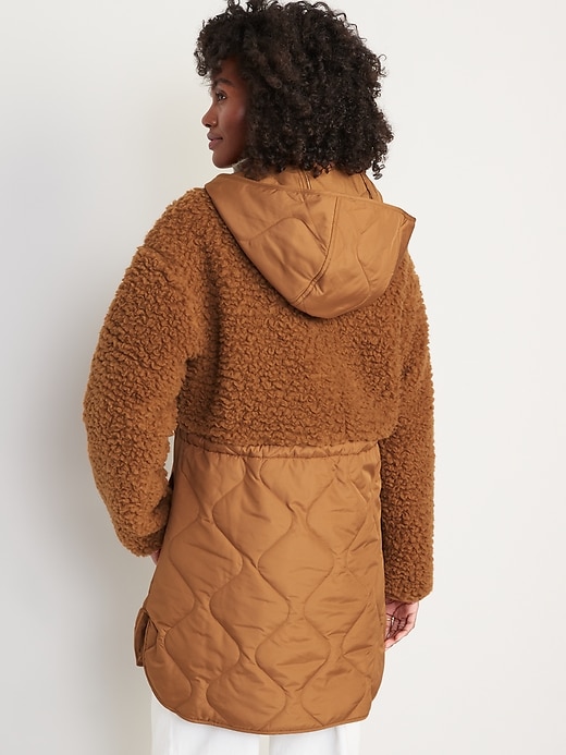 Image number 2 showing, Hooded Sherpa Quilted Hybrid Coat for Women