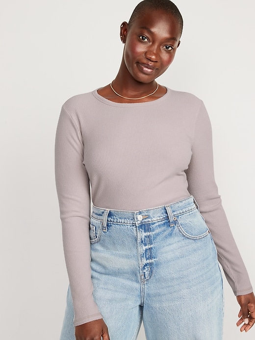 Plush Long-Sleeve Rib-Knit Slim-Fit T-Shirt | Old Navy