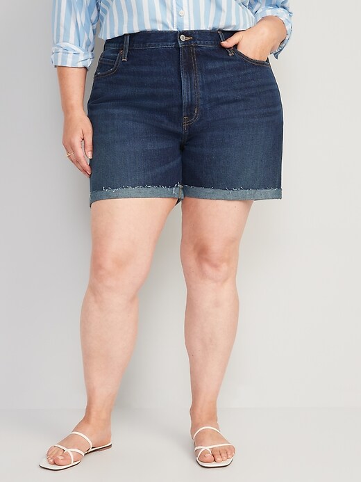 Image number 7 showing, High-Waisted Slouchy Straight Non-Stretch Cut-Off Jean Shorts for Women -- 5-inch inseam