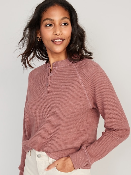 Image number 1 showing, Waffle-Knit Henley Top