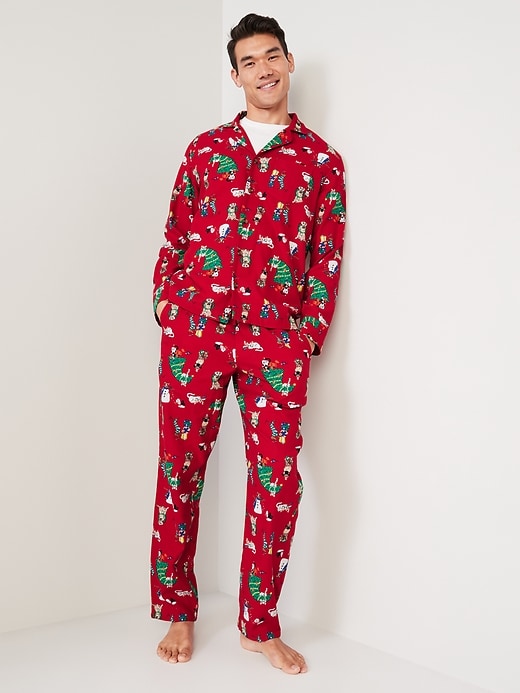 Image number 1 showing, Matching Holiday Print Flannel Pajamas Set for Men