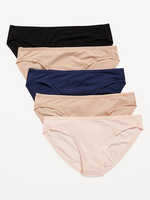View large product image 1 of 1. Mid-Rise Supima® Cotton-Blend Bikini Underwear 5-Pack