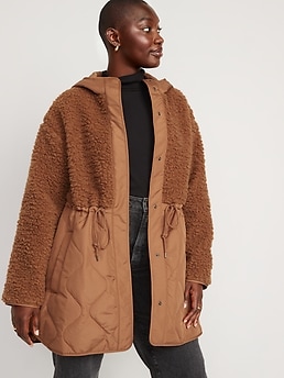 Hooded Sherpa Quilted Hybrid Coat for Women | Old Navy