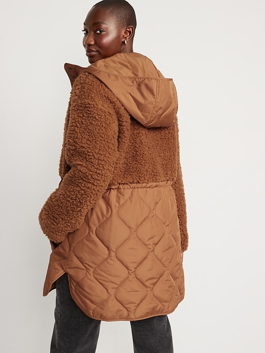 Image number 6 showing, Hooded Sherpa Quilted Hybrid Coat for Women