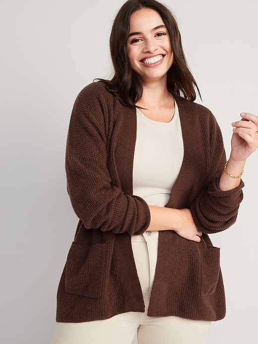 Image number 5 showing, Waffle-Knit Open-Front Cardigan for Women