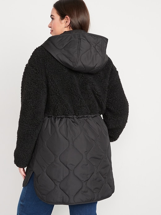 Image number 6 showing, Hooded Sherpa Quilted Hybrid Coat for Women