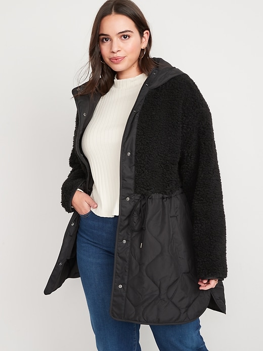 Image number 5 showing, Hooded Sherpa Quilted Hybrid Coat for Women