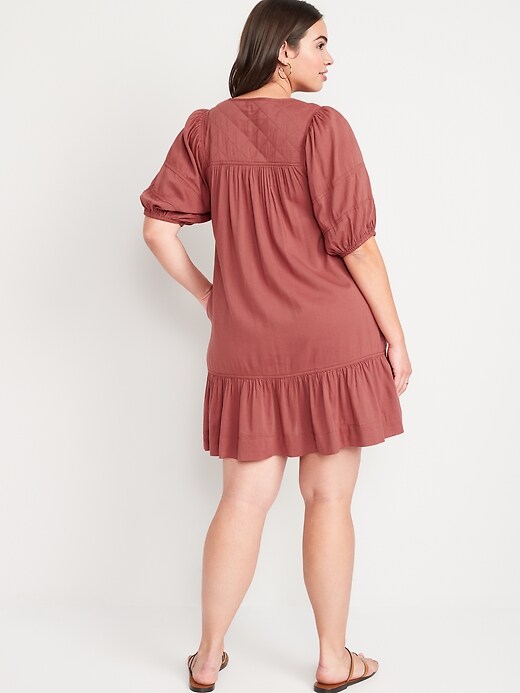 Image number 6 showing, Puff-Sleeve Quilted Mini Swing Dress for Women