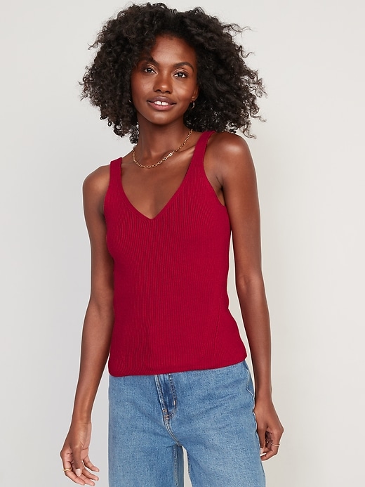 Image number 1 showing, V-Neck Rib-Knit Sweater Tank Top