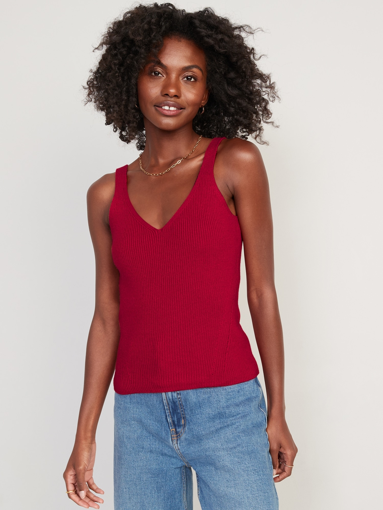 Old Navy V-Neck Rib-Knit Sweater Tank Top for Women red. 1