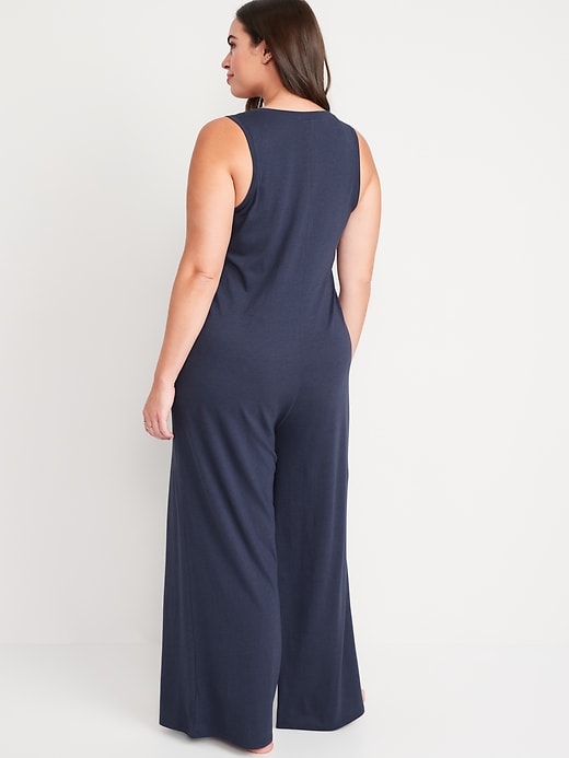 Image number 6 showing, Sleeveless Sunday Sleep Henley Wide-Leg Lounge Jumpsuit