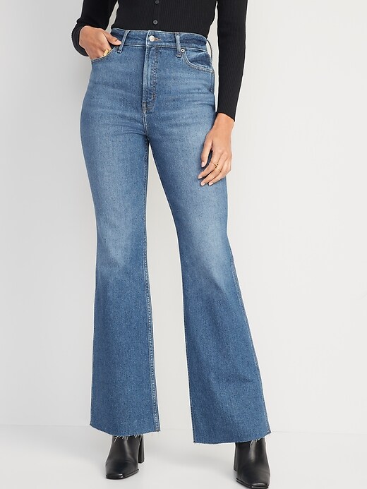 Image number 1 showing, Higher High-Waisted Cotton-Hemp Blend Flare Cut-Off Jeans for Women