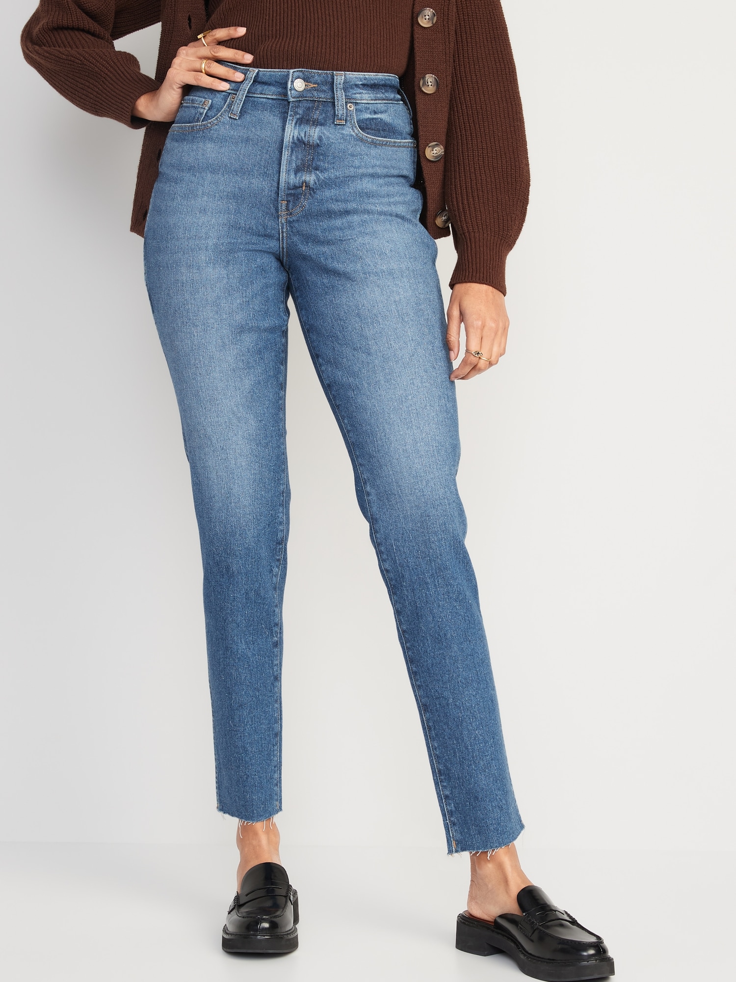 Old Navy High-Waisted OG Straight Cotton-Hemp Blend Cut-Off Jeans for Women blue. 1