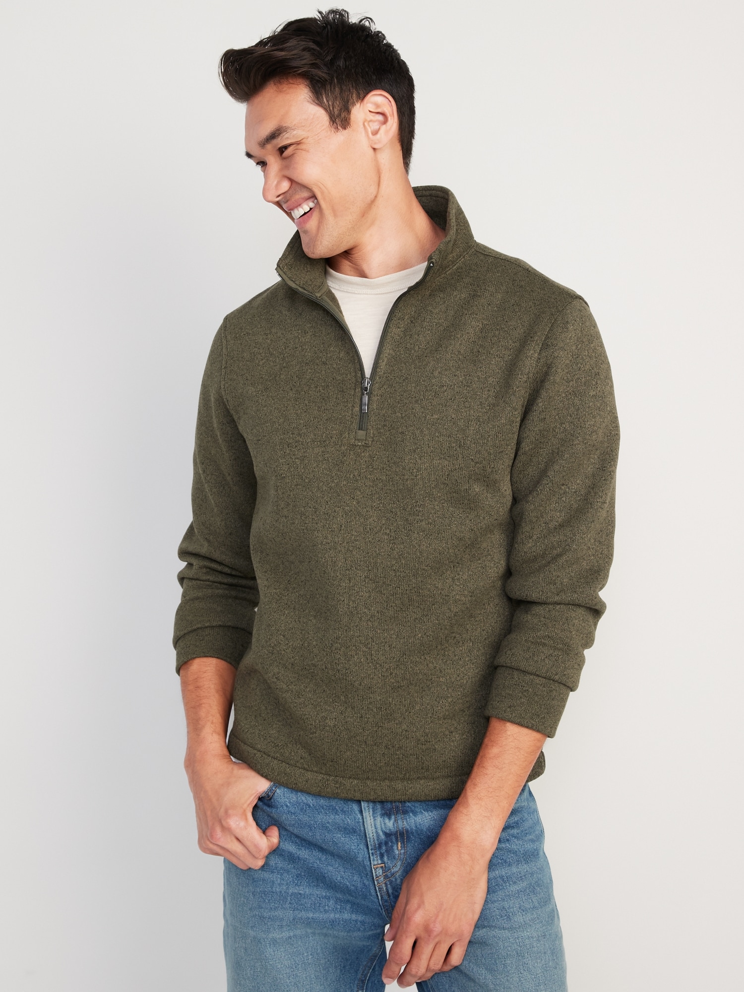 Old Navy Sweater-Fleece Mock-Neck Quarter-Zip Sweatshirt for Men green. 1