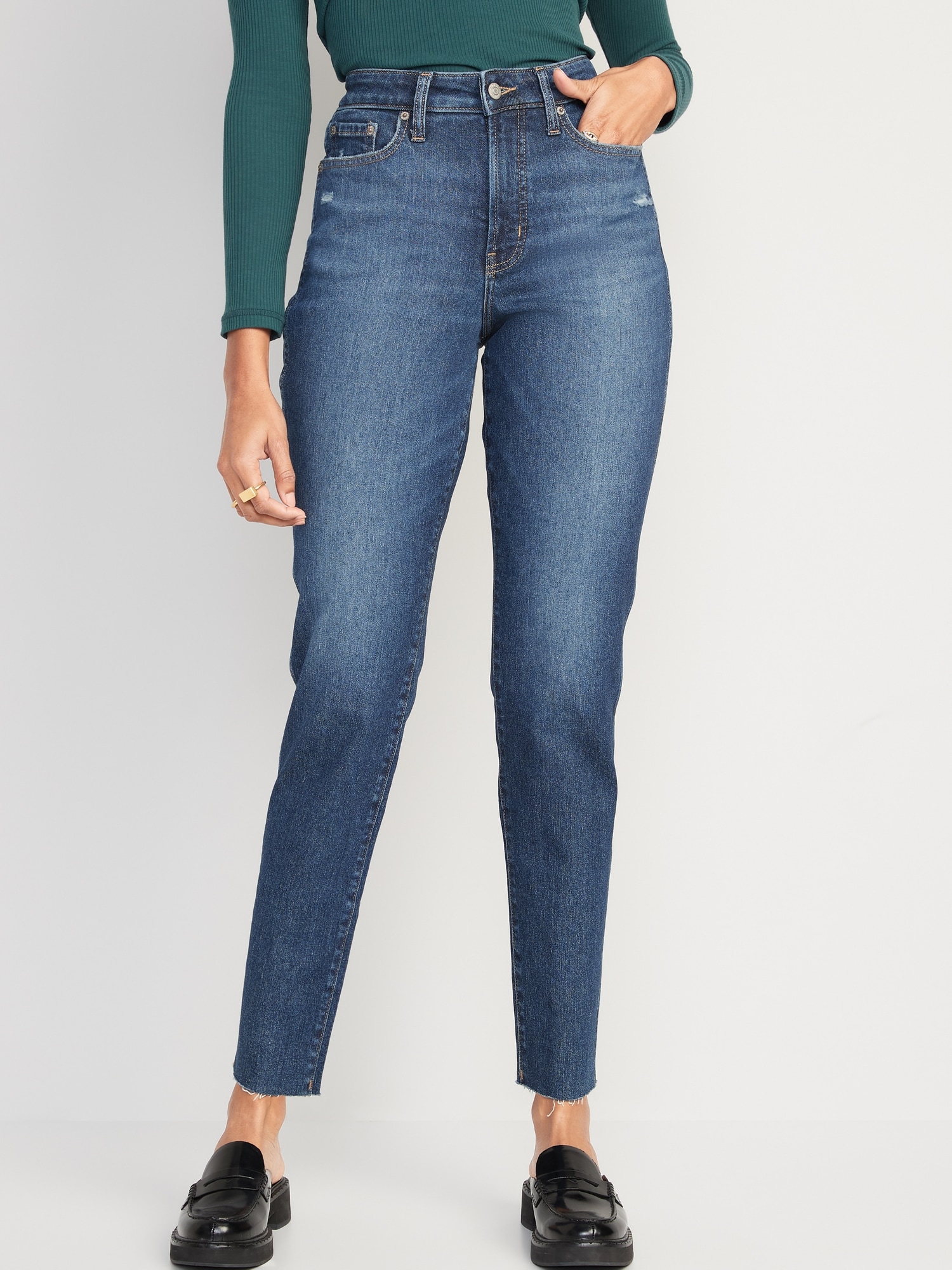 Old Navy High-Waisted OG Straight Cotton-Hemp Blend Cut-Off Jeans for Women blue. 1