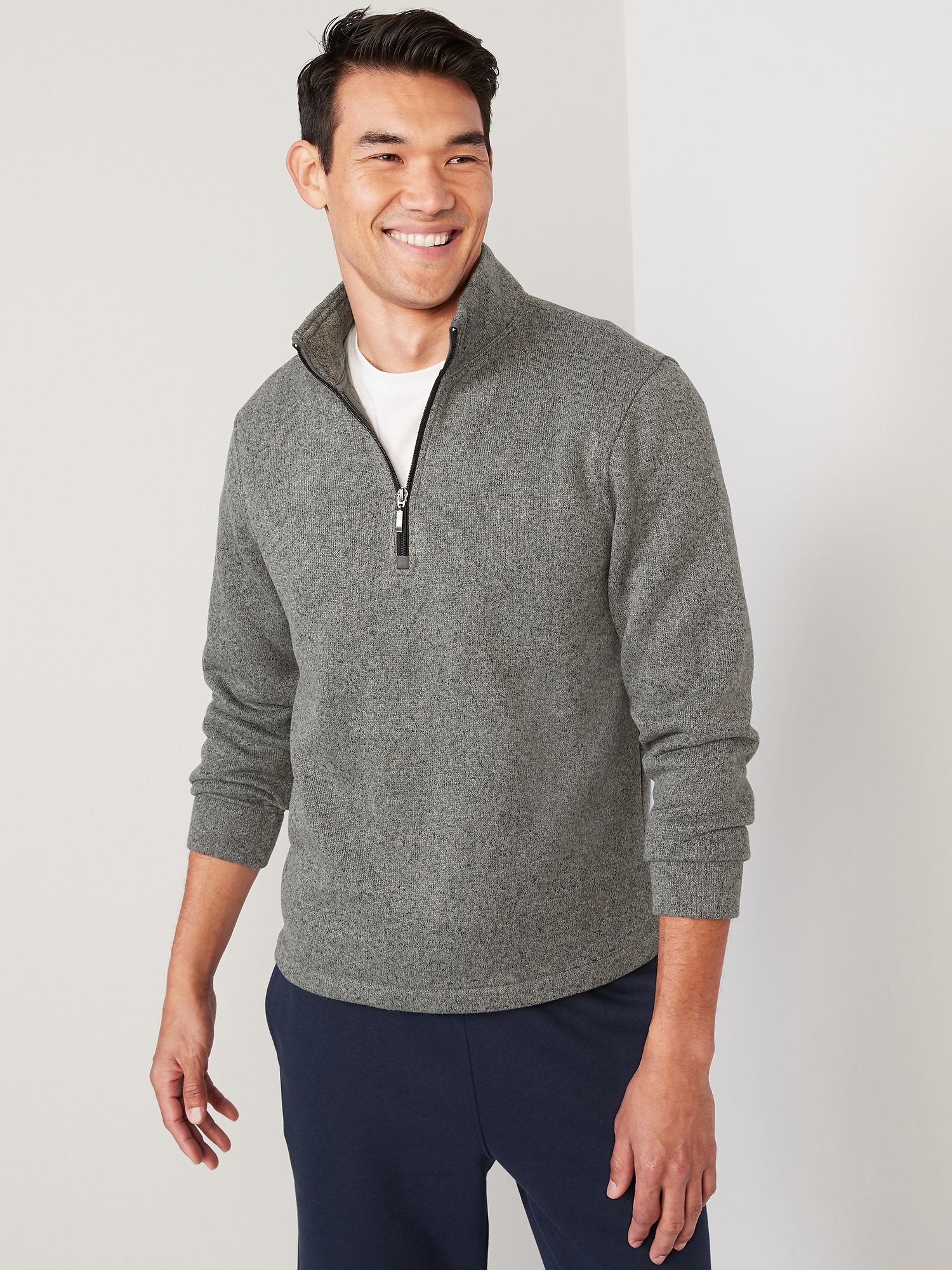 Old Navy Sweater-Fleece Mock-Neck Quarter-Zip Sweatshirt for Men gray. 1