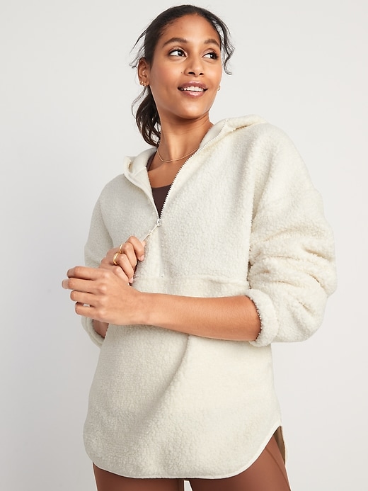 Cozy Sherpa Half-Zip Tunic Hoodie for Women