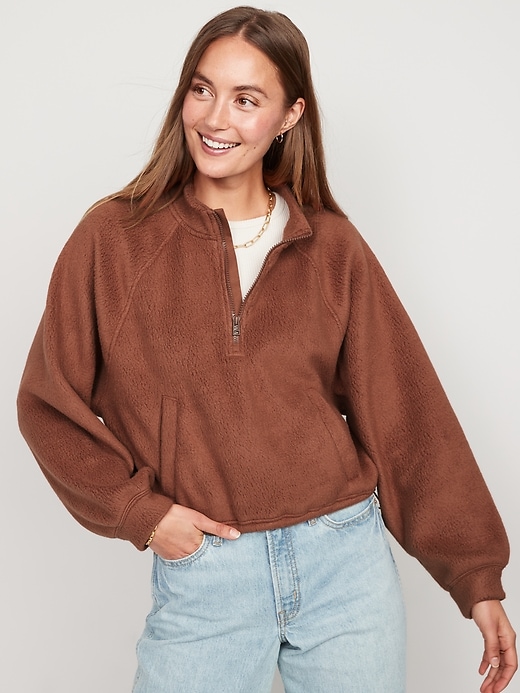 Image number 1 showing, Oversized Sherpa Half-Zip Sweatshirt for Women