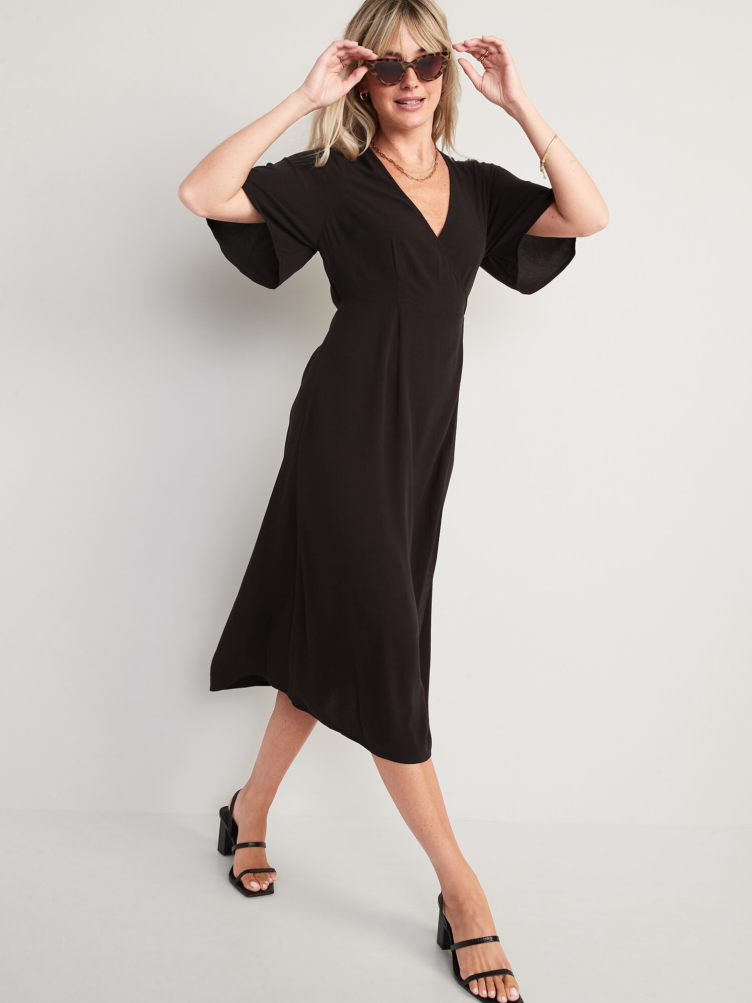 Waist-Defined Flutter-Sleeve Midi Wrap Dress | Old Navy