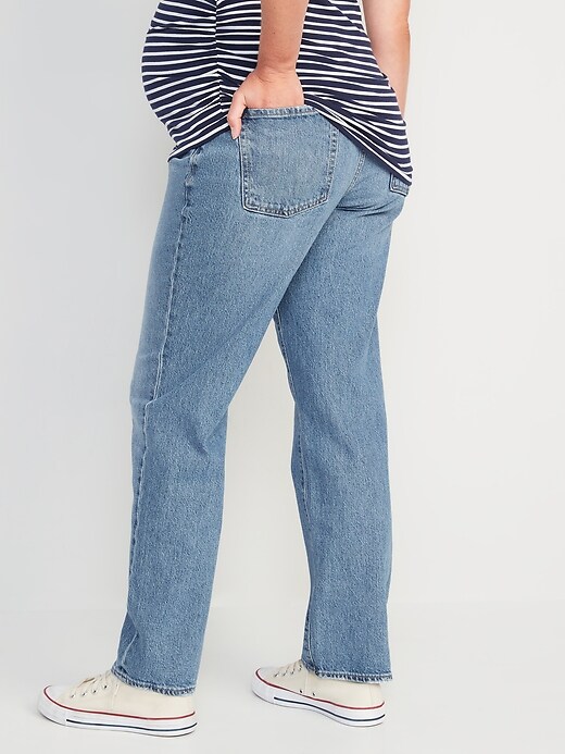 Image number 2 showing, Maternity Full Panel Slouchy Straight Jeans