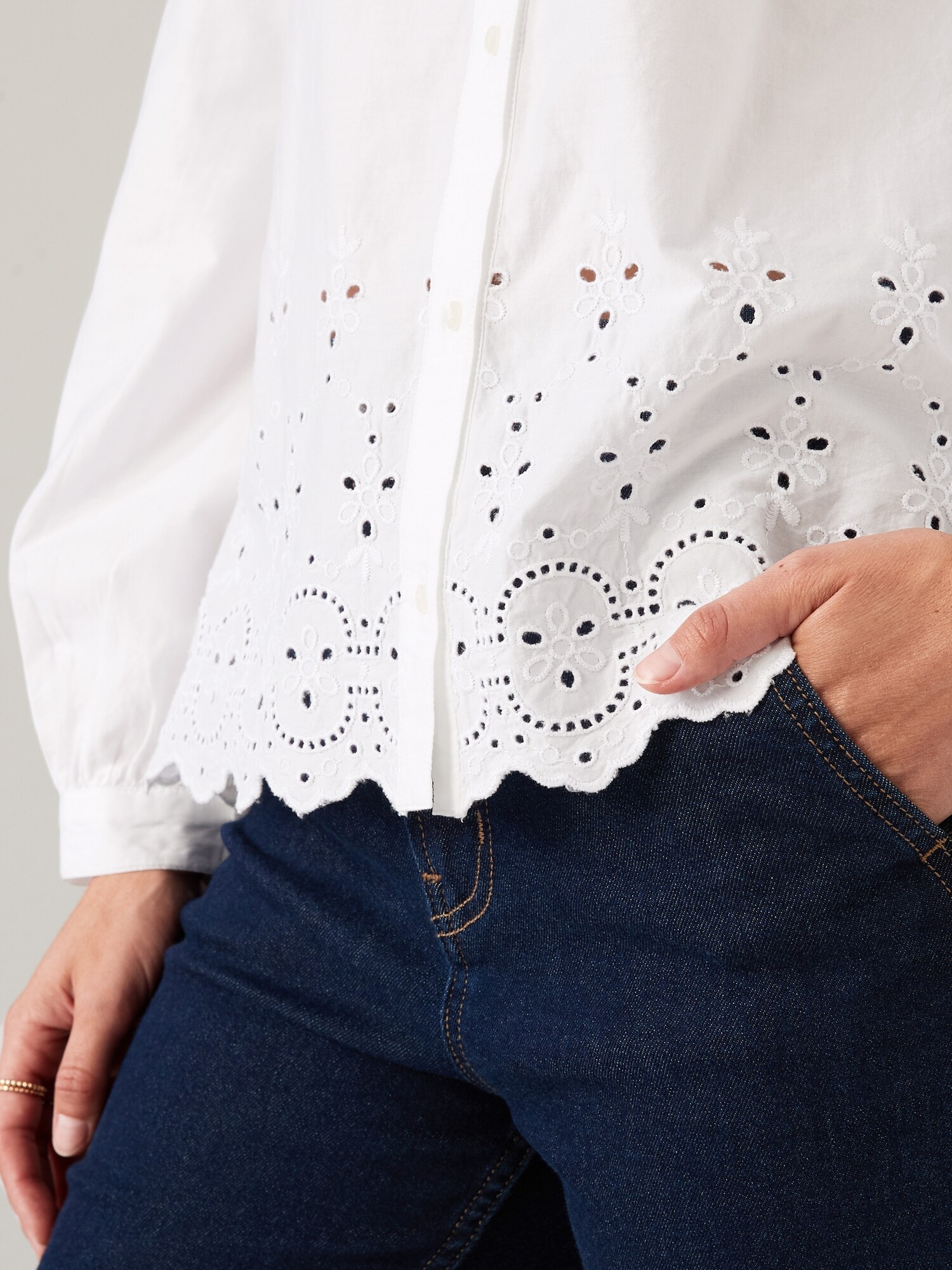 Collarless Embroidered Scalloped Shirt for Women | Old Navy