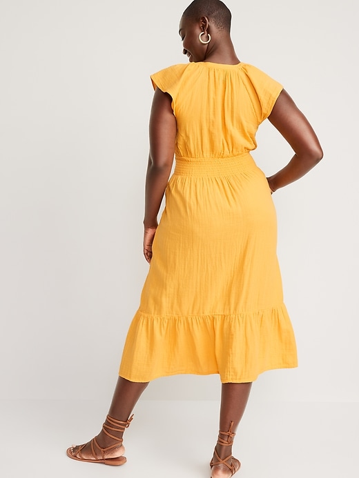 Image number 6 showing, Waist-Defined Flutter-Sleeve Smocked Midi Dress for Women