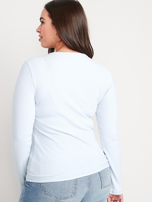 Image number 6 showing, Plush Long-Sleeve Rib-Knit Slim-Fit T-Shirt for Women