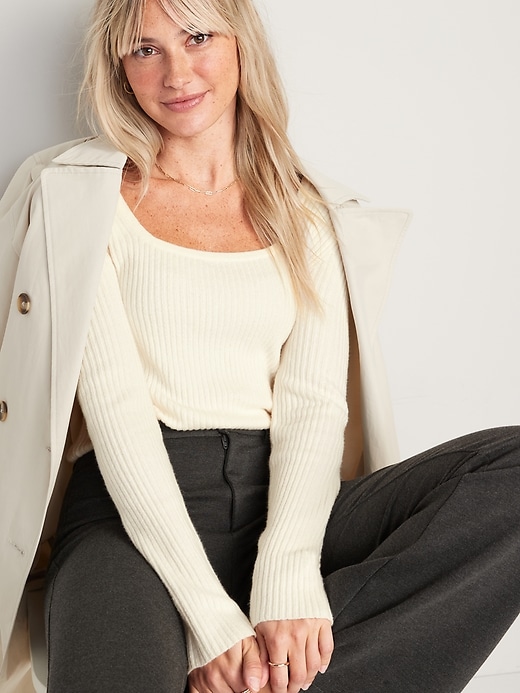 Image number 3 showing, Fitted Cropped Square-Neck Rib-Knit Sweater