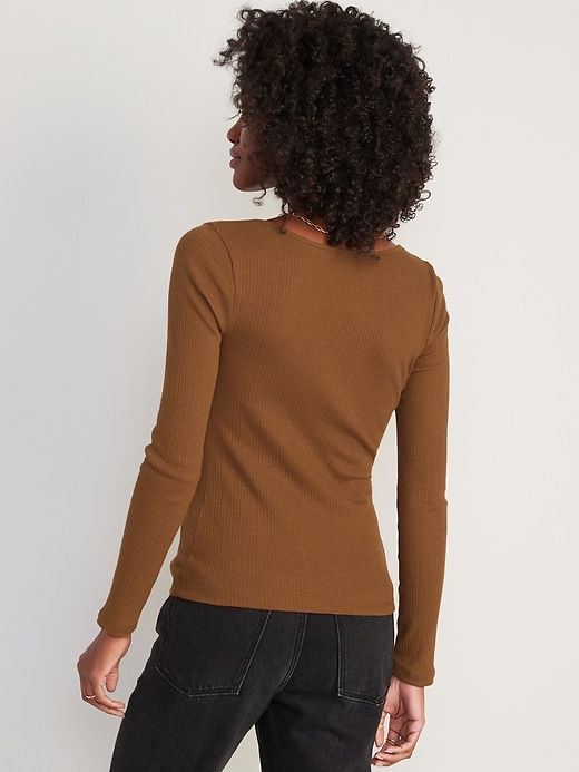 Image number 2 showing, Long-Sleeve Cinched-Front Rib-Knit T-Shirt for Women