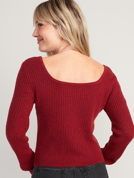 Image number 2 showing, Fitted Cropped Square-Neck Rib-Knit Sweater