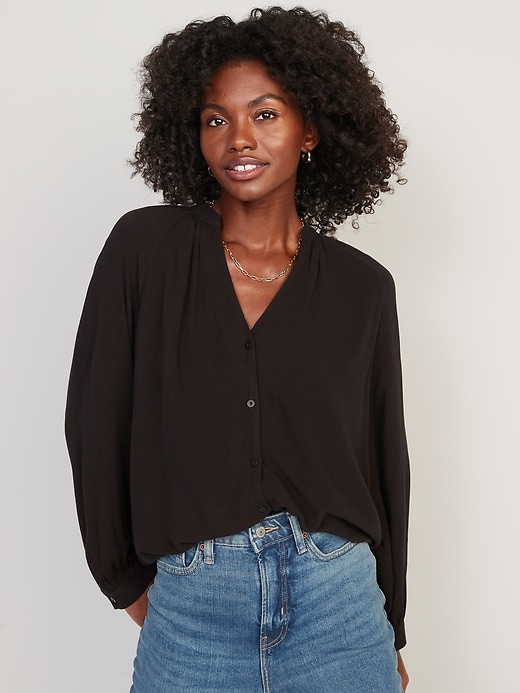 Split-Neck Long-Sleeve Button-Front Blouse for Women | Old Navy