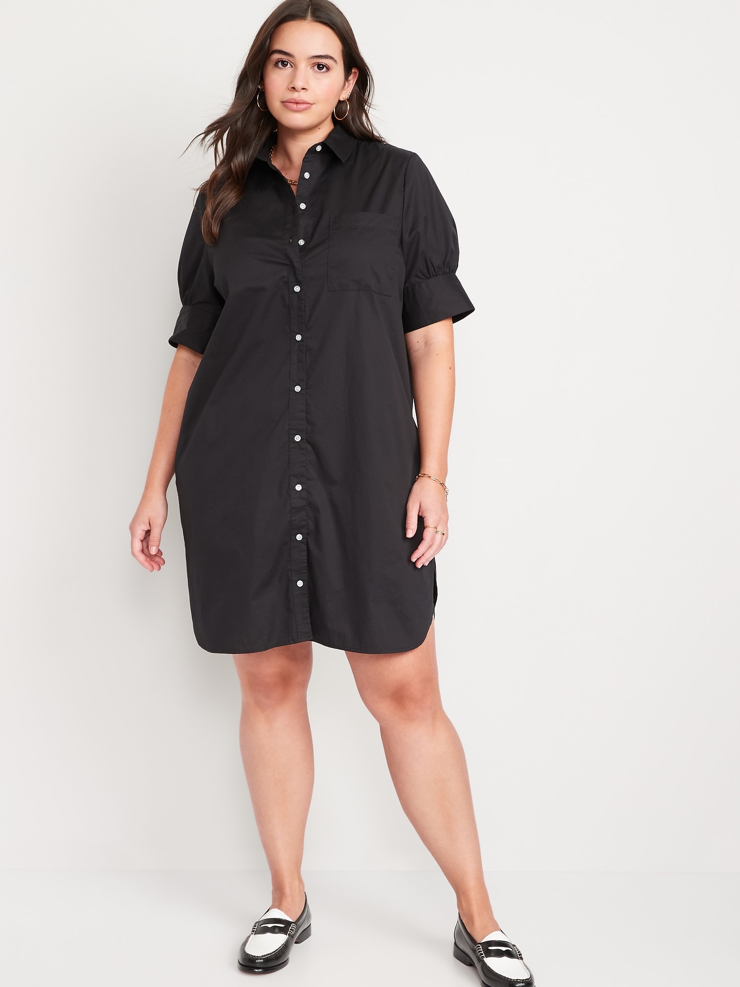 Puff-Sleeve Cotton-Poplin Shirt Dress for Women | Old Navy