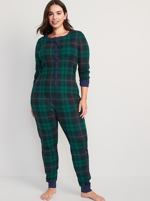 Image number 5 showing, Matching Printed Thermal-Knit One-Piece Pajamas