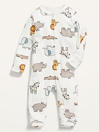 Image number 1 showing, Unisex Animal-Print 2-Way-Zip Sleep & Play Footed One-Piece for Baby