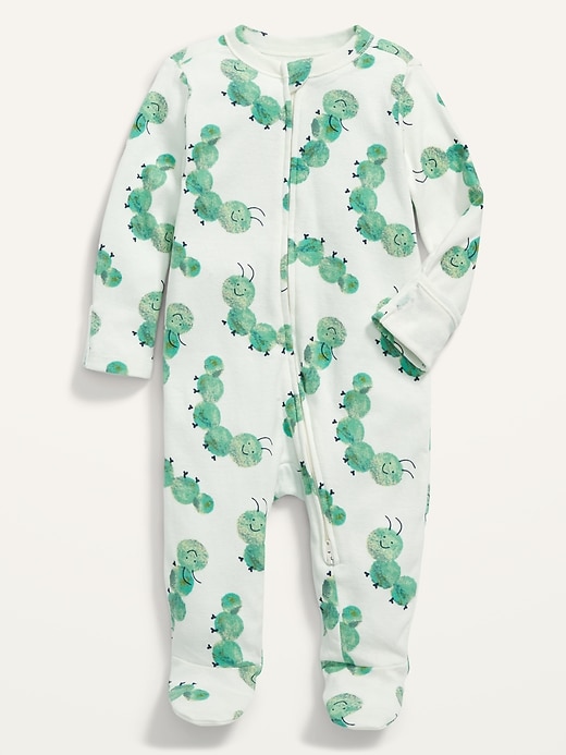 View large product image 1 of 2. Unisex Caterpillar Print Sleep & Play 2-Way Zip Footed One-Piece for Baby