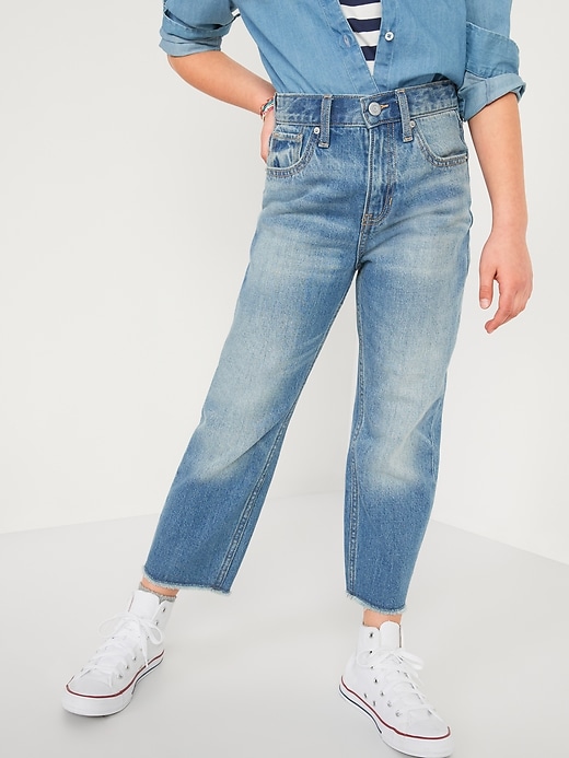 View large product image 1 of 4. High-Waisted Slouchy Straight Built-In Tough Jeans for Girls