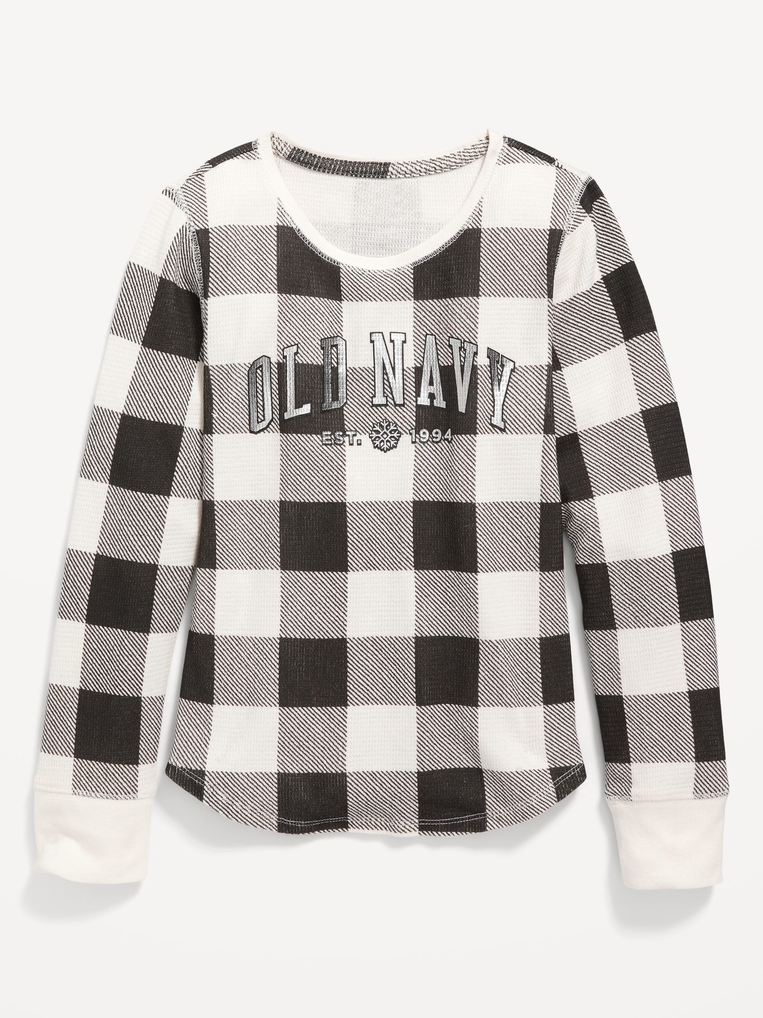 Old Navy Long-Sleeve Logo-Graphic Thermal-Knit T-Shirt for Girls black. 1