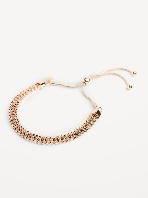 View large product image 1 of 1. Gold-Tone Adjustable Beaded Snake Chain Bangle Bracelet for Women