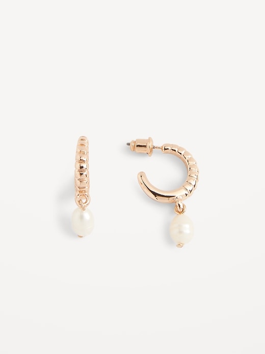 View large product image 1 of 1. Gold-Toned Freshwater Pearl Stud-Hoop Earrings for Women