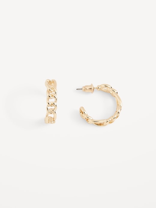 View large product image 1 of 1. Real Gold-Plated Chain-Link Hoop Earrings for Women