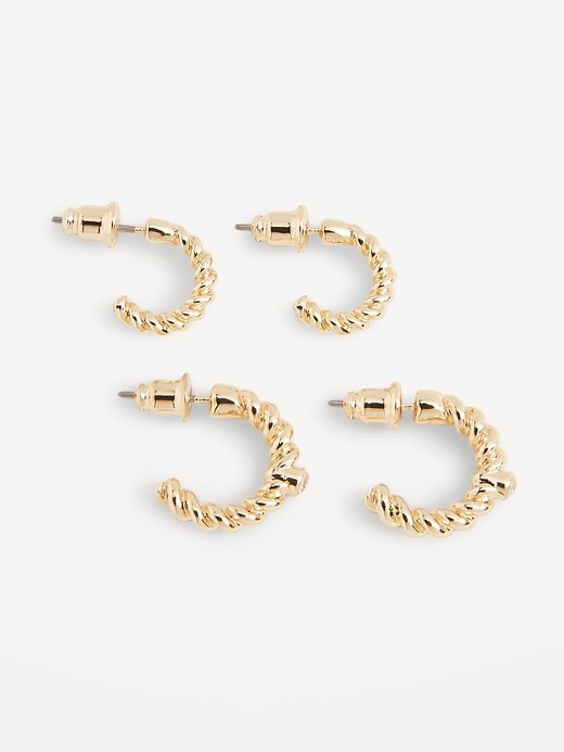 Image number 1 showing, Real Gold-Plated Twisted Hoop Earrings 2-Pack for Women
