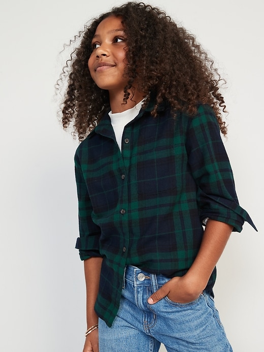Cozy Long-Sleeve Button-Front Plaid Shirt for Girls