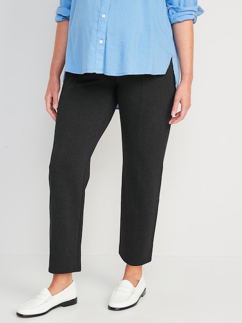 Maternity Full Panel Stevie Straight Taper Pants - Dark Heathered Gray