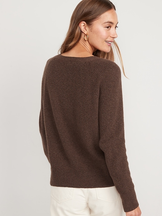 Image number 2 showing, V-Neck Mélange Shaker-Stitch Cocoon Sweater