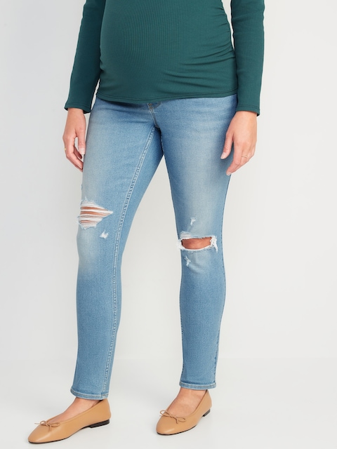 Maternity Rollover-Panel Skinny 360° Stretch Jeans - Light Wash